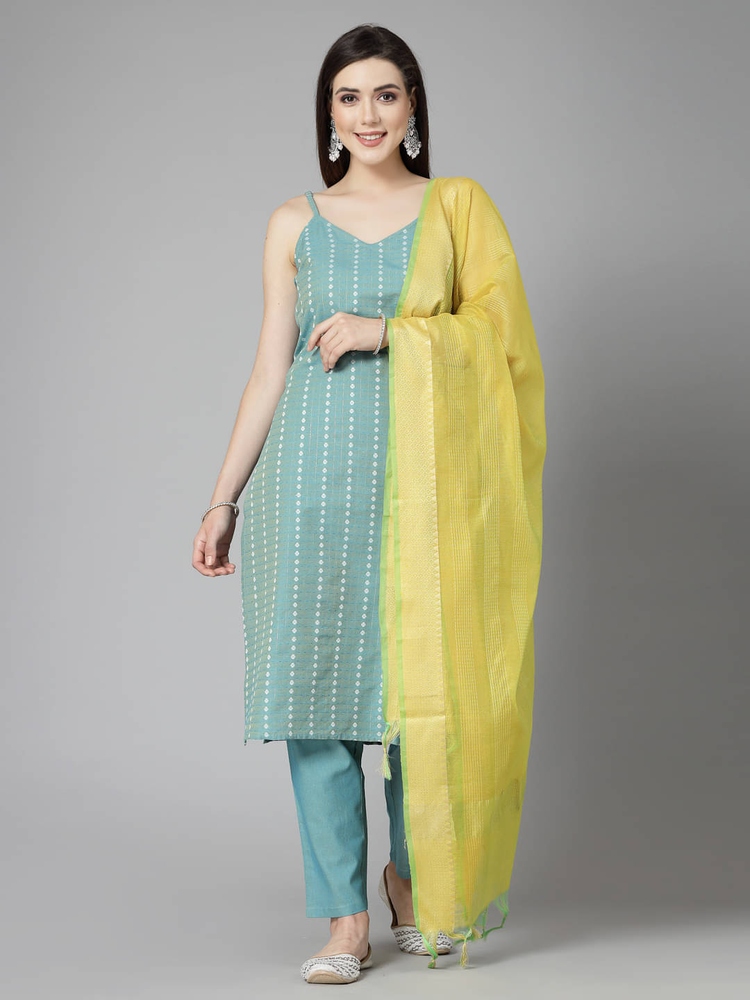 Stylum Cotton Blend Self Design Kurti With Pants Women's Stitched Salwar Suit - Turquoise ( Pack of 1 ) Stylum Cotton Blend Self Design Kurti With Pants Women's Stitched Salwar Suit - Turquoise ( Pack of 1 )