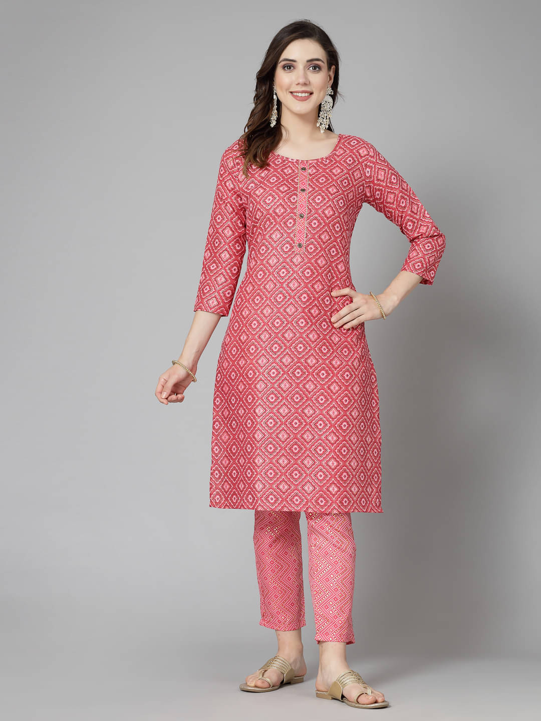     			Stylum Cotton Blend Self Design Kurti With Pants Women's Stitched Salwar Suit - Pink ( Pack of 1 )