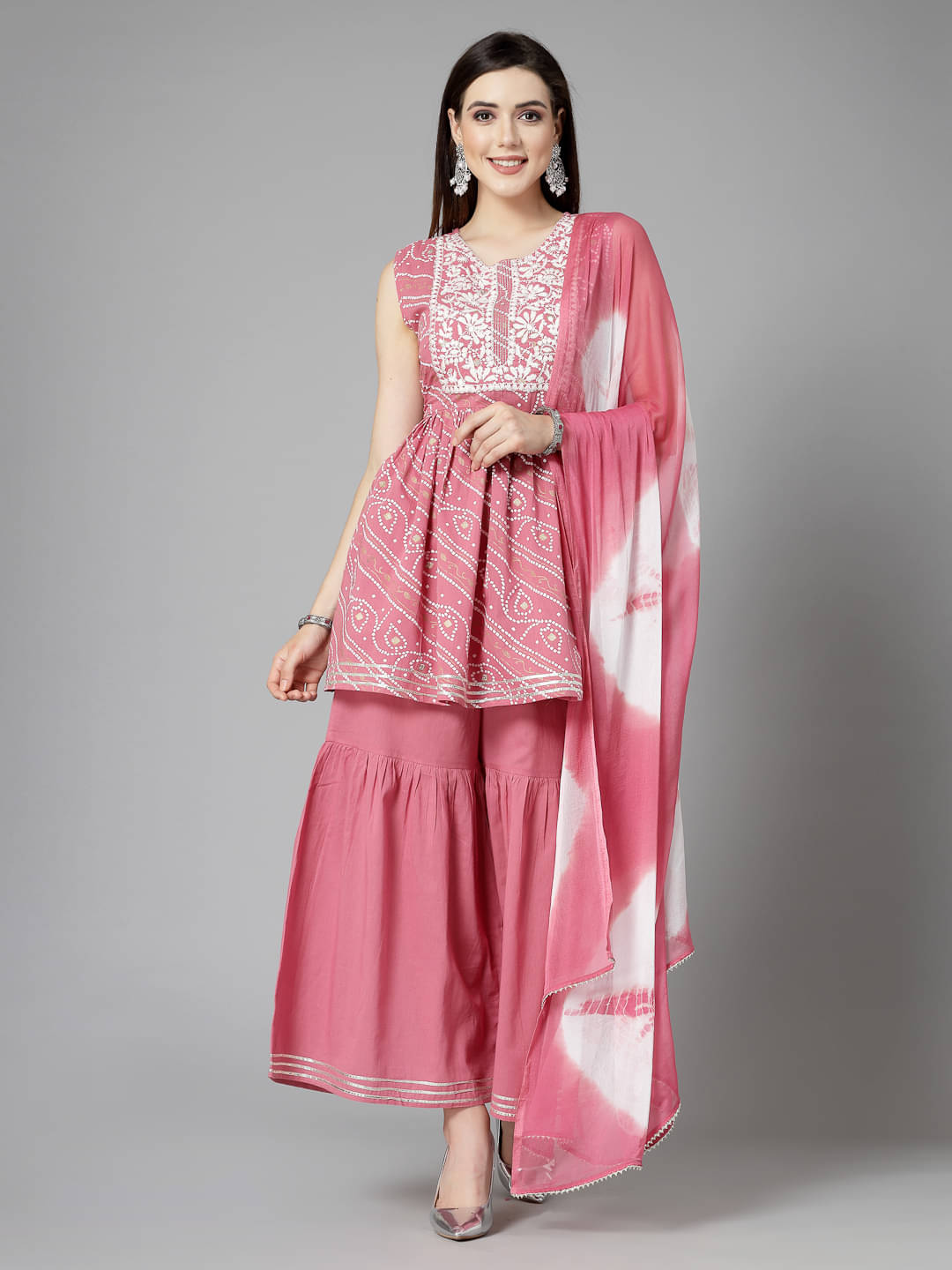     			Stylum Cotton Embroidered Kurti With Sharara And Gharara Women's Stitched Salwar Suit - Pink ( Pack of 1 )
