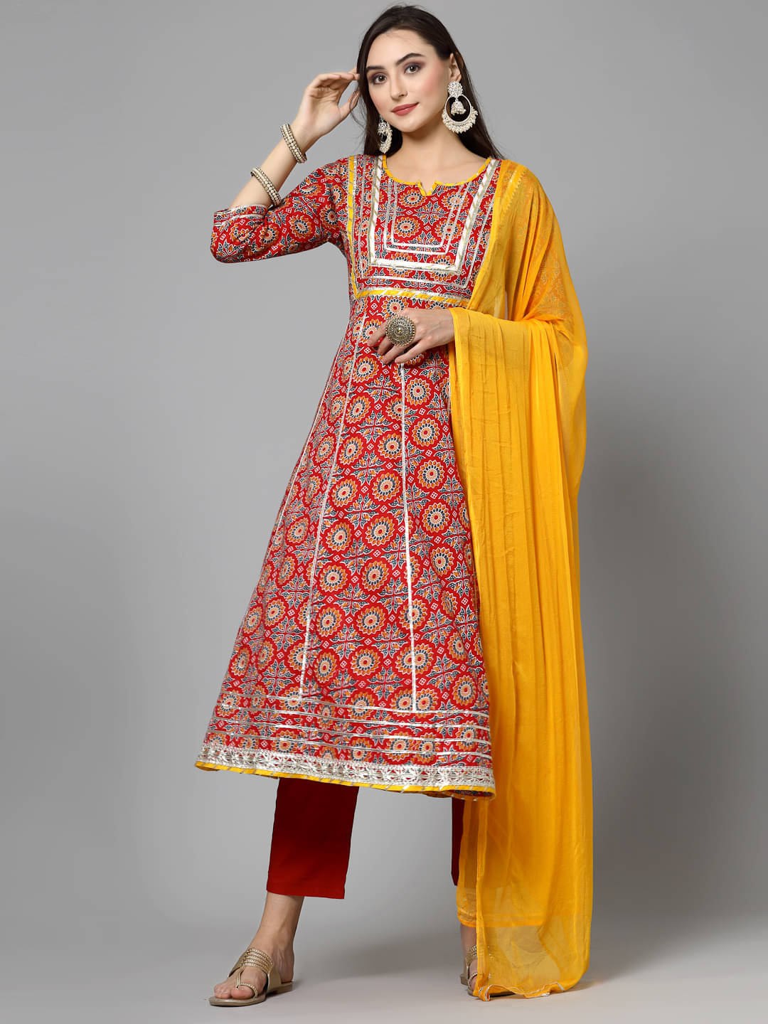 Stylum Cotton Printed Kurti With Pants Women's Stitched Salwar Suit - Red ( Pack of 1 )     			Stylum Cotton Printed Kurti With Pants Women's Stitched Salwar Suit - Red ( Pack of 1 )