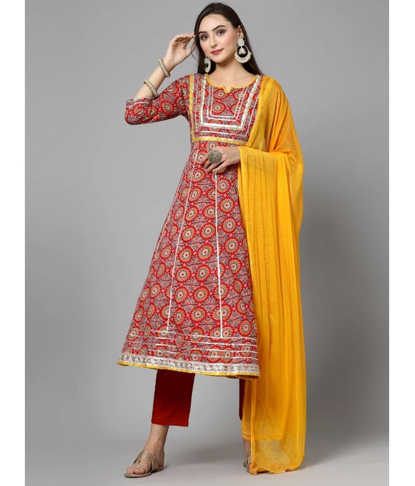     			Stylum Cotton Printed Kurti With Pants Women's Stitched Salwar Suit - Red ( Pack of 1 )