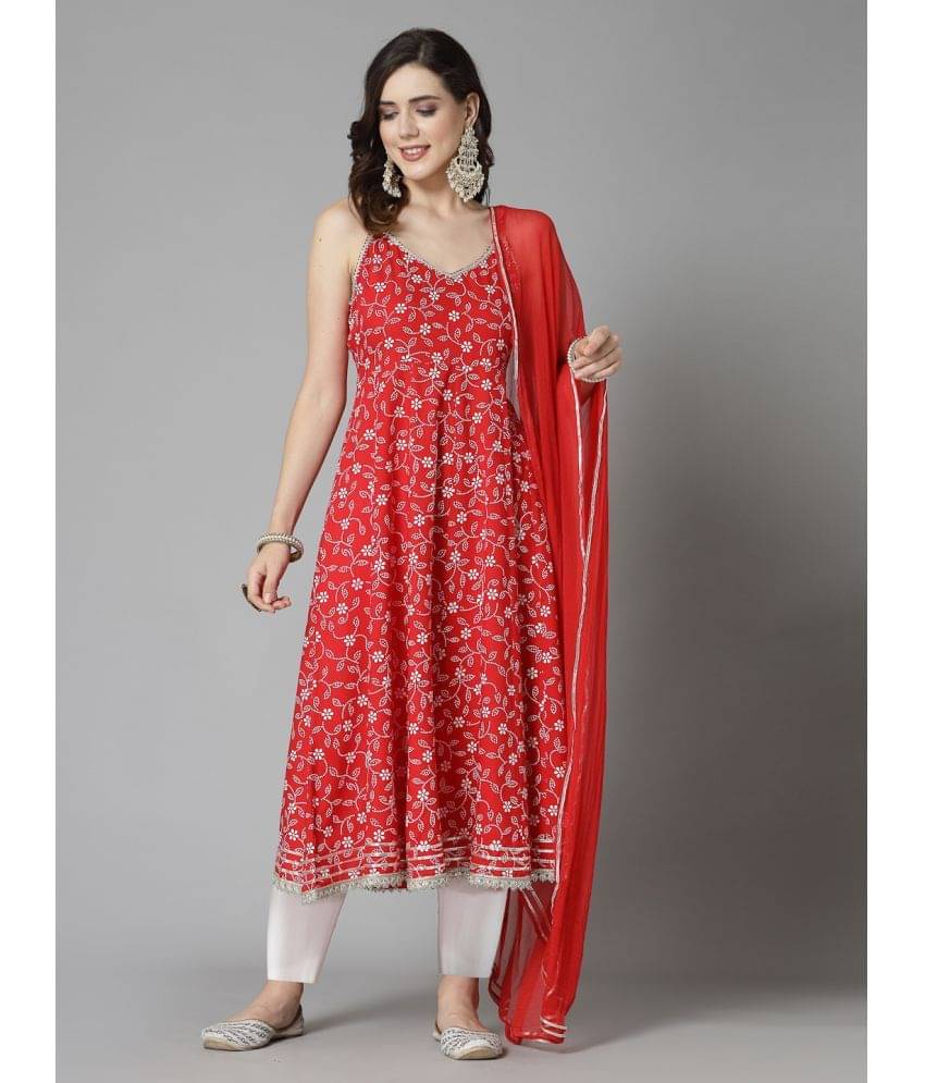     			Stylum Rayon Printed Kurti With Pants Women's Stitched Salwar Suit - Red ( Pack of 1 )