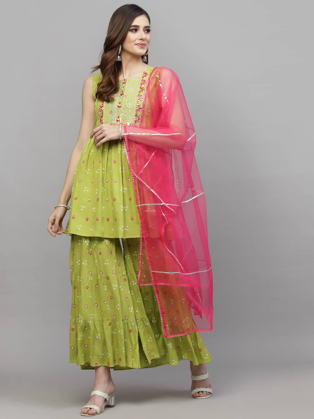 Stylum Rayon Printed Kurti With Sharara And Gharara Women's Stitched Salwar Suit - Green ( Pack of 1 ) Stylum Rayon Printed Kurti With Sharara And Gharara Women's Stitched Salwar Suit - Green ( Pack of 1 )