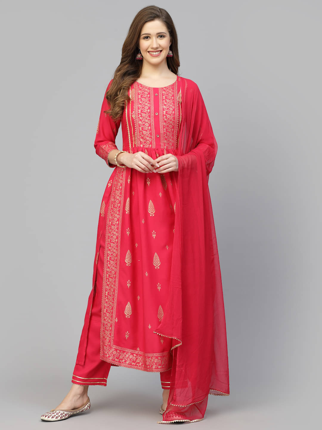     			Stylum Rayon Printed Kurti With Pants Women's Stitched Salwar Suit - Pink ( Pack of 1 )