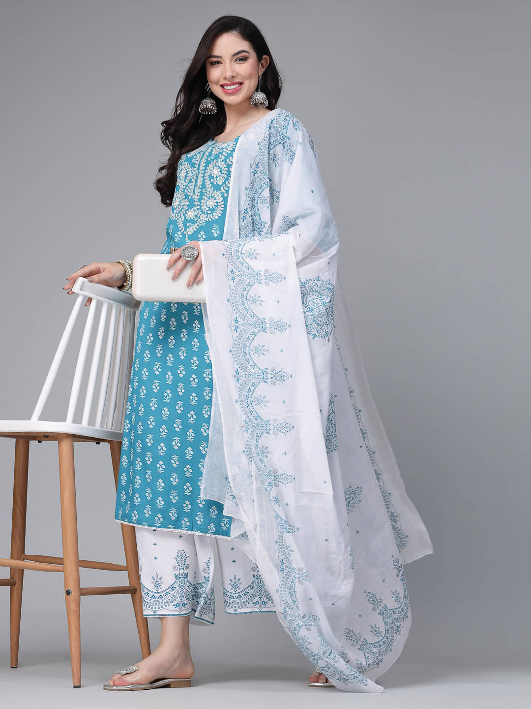     			Stylum Rayon Printed Kurti With Pants Women's Stitched Salwar Suit - Turquoise ( Pack of 1 )