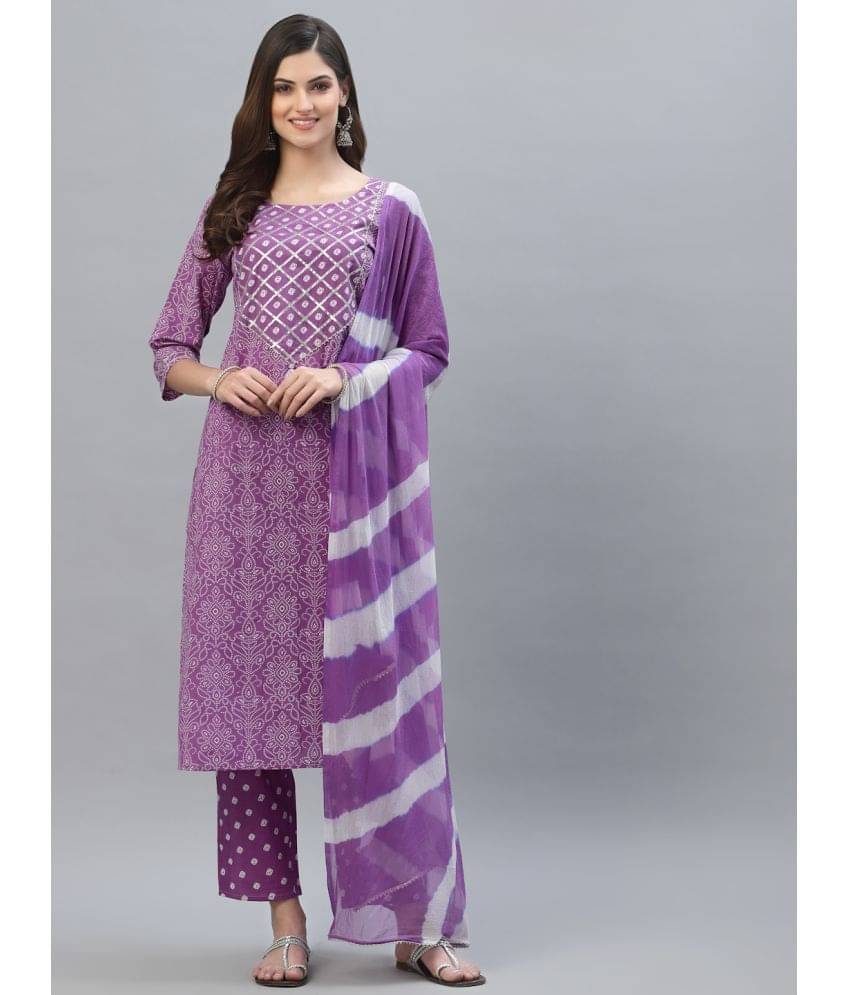     			Stylum Rayon Printed Kurti With Pants Women's Stitched Salwar Suit - Purple ( Pack of 1 )