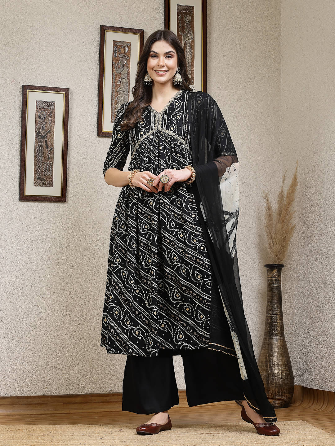     			Stylum Rayon Printed Kurti With Palazzo Women's Stitched Salwar Suit - Black ( Pack of 1 )