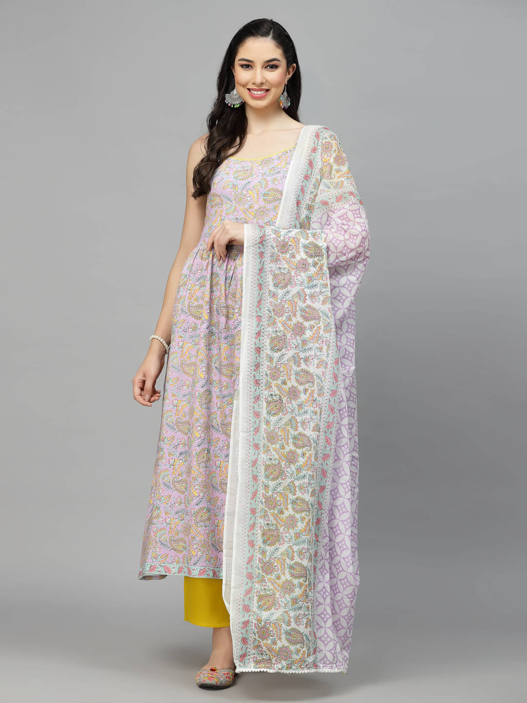     			Stylum Rayon Printed Kurti With Pants Women's Stitched Salwar Suit - Lavender ( Pack of 1 )