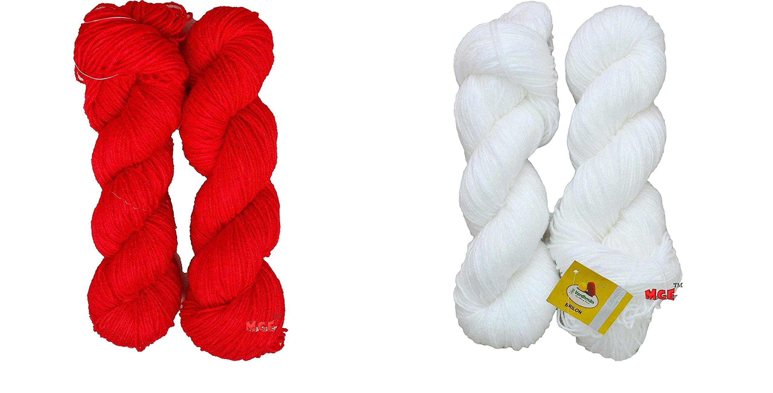     			Vardhman Brilon Candy Red 200 gm + Brilon White 200 gm Combo Pack Woolen Crochet Yarn Thread Best Used with Knitting Needles, Crochet Needles Vardhman Wool Yarn for Knitting Best Woolen Thread