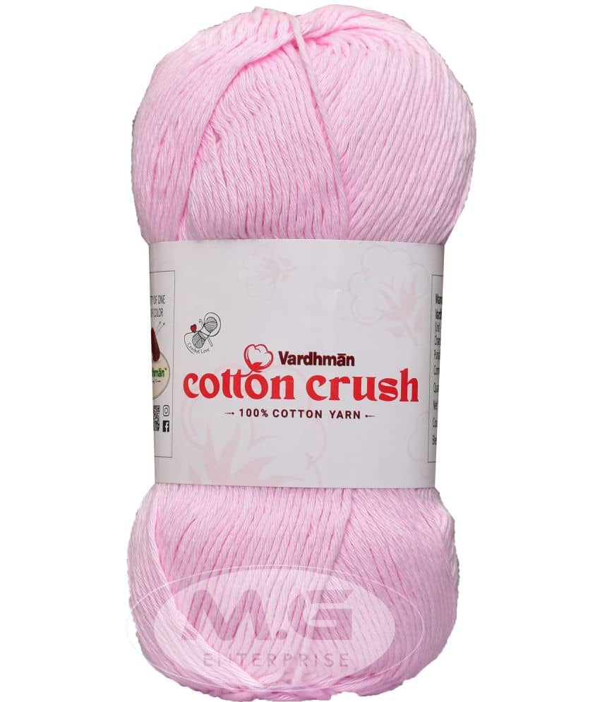 Vardhman Cotton Crush 8-ply Baby Pink 200 GMS 100% Cotton Ball Hand Knitting Cotton/Art Craft Soft Fingering Crochet Hook Yarn, Needle Knitting Yarn Thread Dyed-JC Art-AFDJ