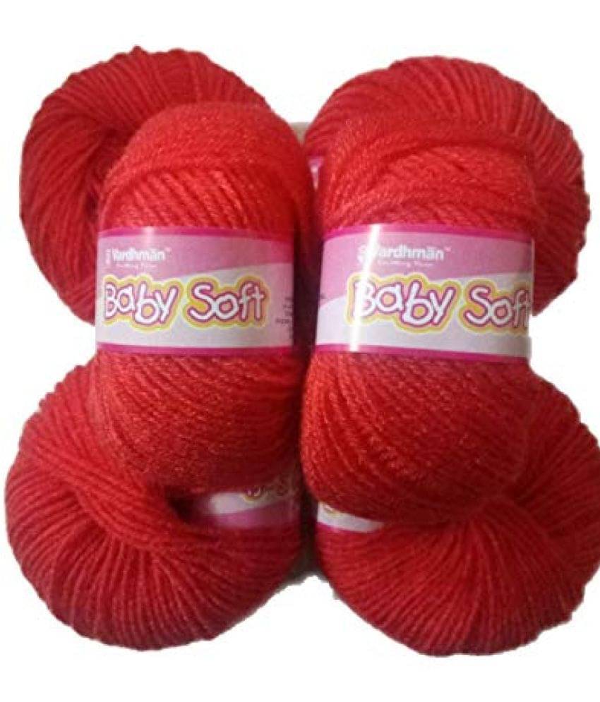     			Vardhman Soft Acrylic Woollen Ball Hand Knitting Wool/Art Craft Fingering Crochet Hook Yarn, Needle Thread Dyed (Red) Pack of 6
