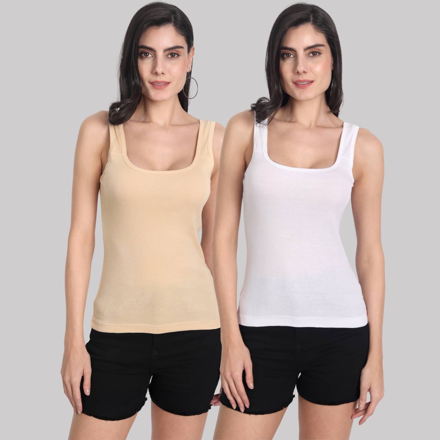     			AIMLY Cotton Camisoles - Beige Pack of 2