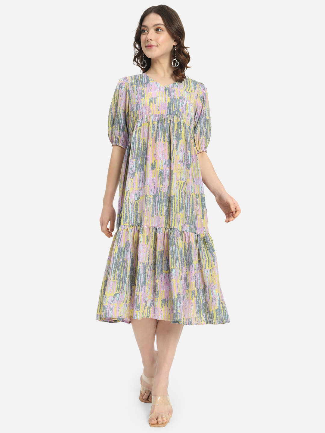ALL WAYS YOU Women Crepe Printed A-line Dress ( Multicolor ) ALL WAYS YOU Women Crepe Printed A-line Dress ( Multicolor )