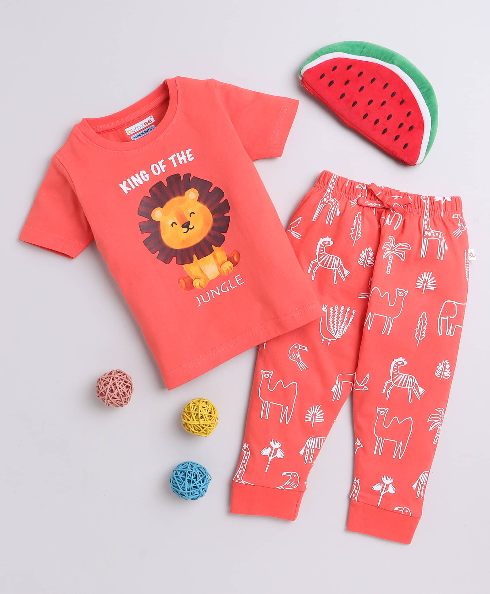     			BUMZEE Pack of 2 Baby Boys 100% Cotton Tshirt & Pajama set ( Red )