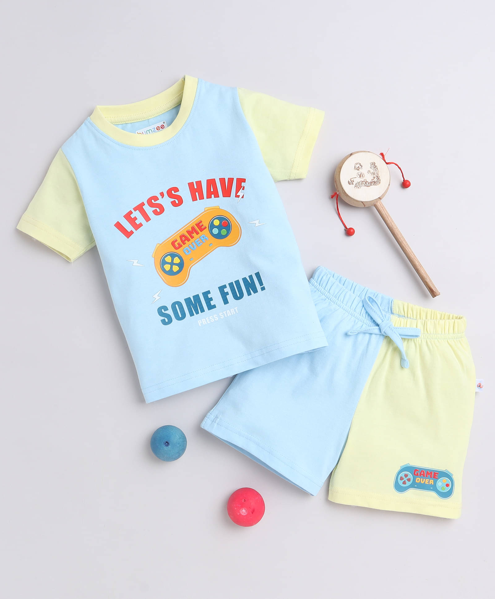     			BUMZEE Pack of 2 Baby Boys 100% Cotton Tshirt & Short set ( Blue )