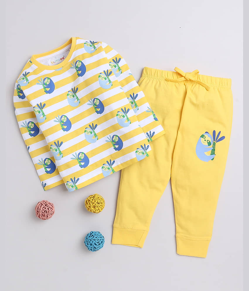 BUMZEE Pack of 2 Baby Boys 100% Cotton Tshirt & Pajama set ( Yellow )
