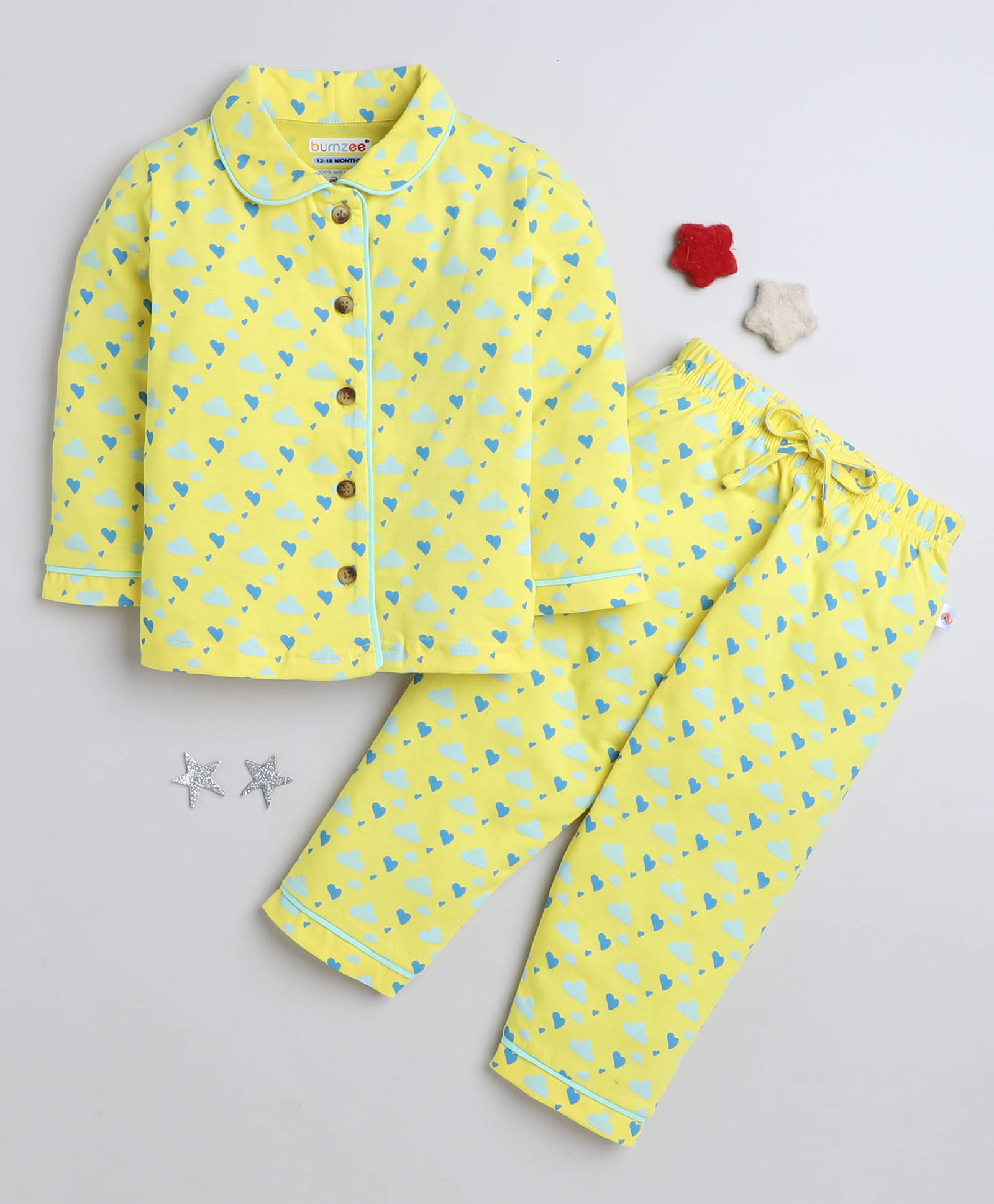     			BUMZEE Pack of 2 Baby Girls 100% Cotton Pyjama ( Yellow )