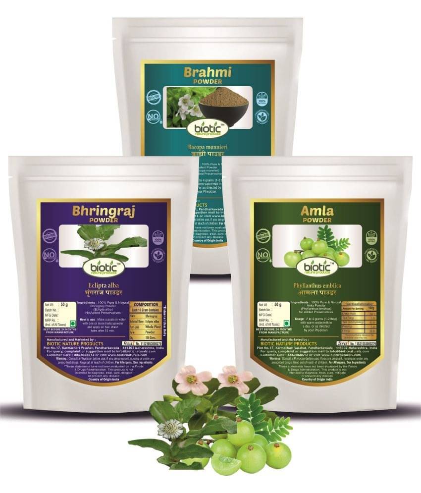 Biotic Brahmi, Bhring raj and Amla Powder (50g Each) 150 gm Biotic Brahmi, Bhring raj and Amla Powder (50g Each) 150 gm