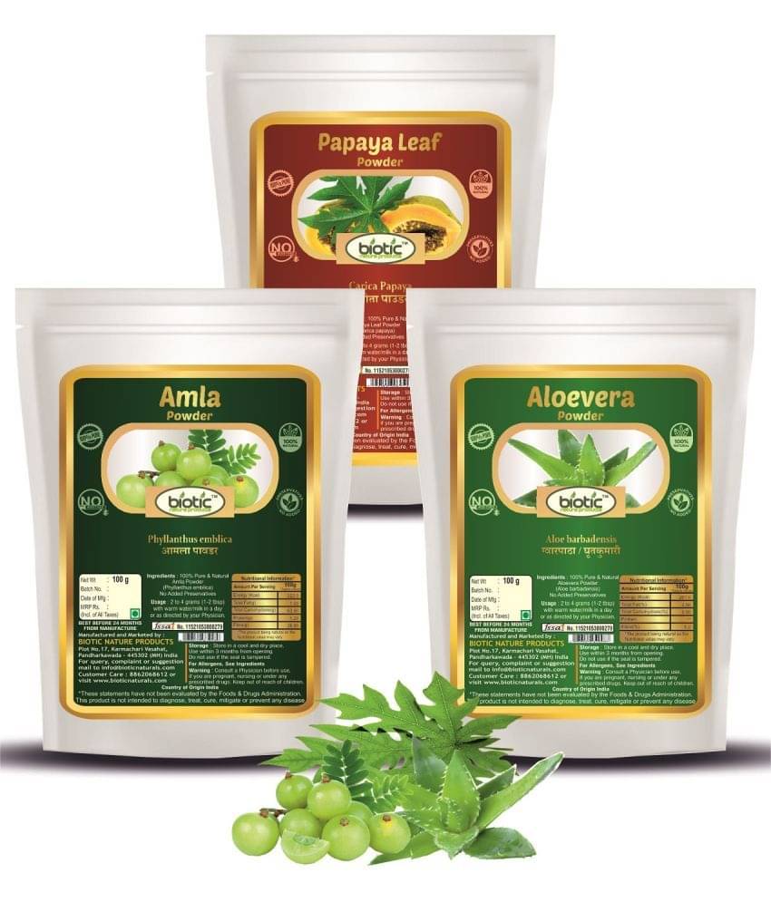 Biotic Natural Aloevera, Papaya Leaf and Amla Powder 100g each 300 gm Biotic Natural Aloevera, Papaya Leaf and Amla Powder 100g each 300 gm