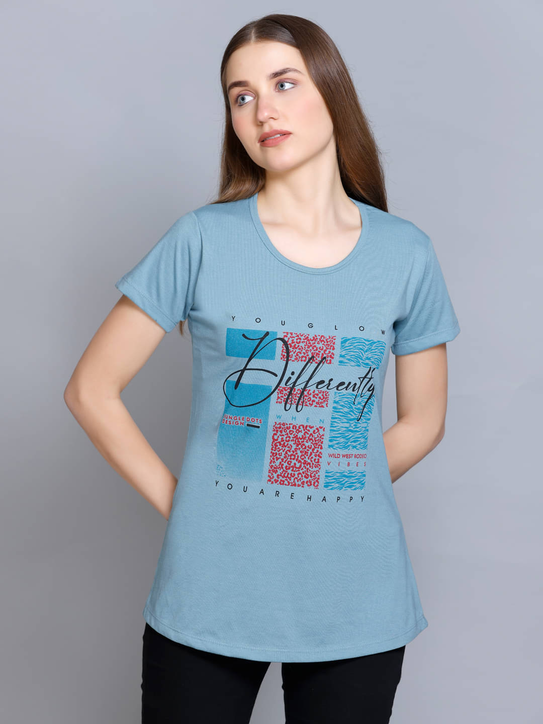     			Curious Fashion Women Cotton Blend Solid Regular Fit Round Neck T-Shirt ( Blue )