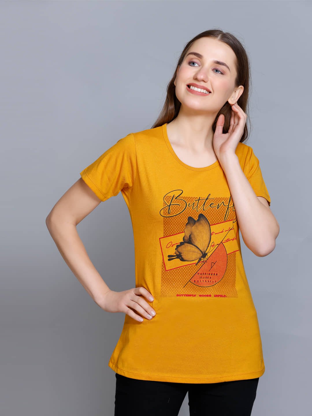 Curious Fashion Women Cotton Blend Solid Regular Fit Round Neck T-Shirt ( Yellow )