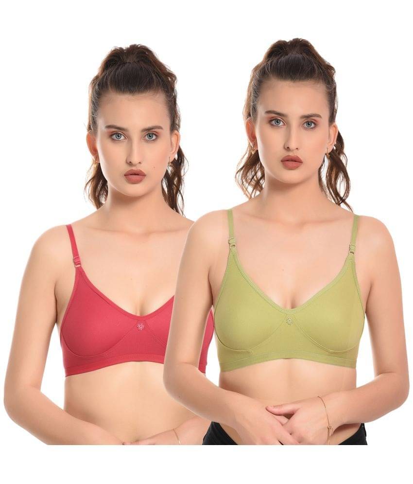 Elina Pack of 2 Cotton Non Padded Women's Everyday Bra ( Multicolor ) RM-LORIYA-PINK-PISTA Elina Pack of 2 Cotton Non Padded Women's Everyday Bra ( Multicolor ) RM-LORIYA-PINK-PISTA