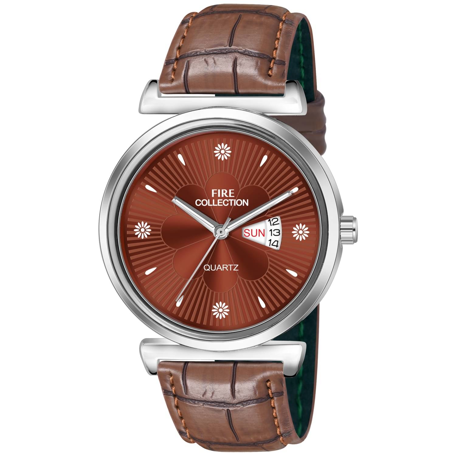     			Fire Collection Brown Leather Analog Men's Watch