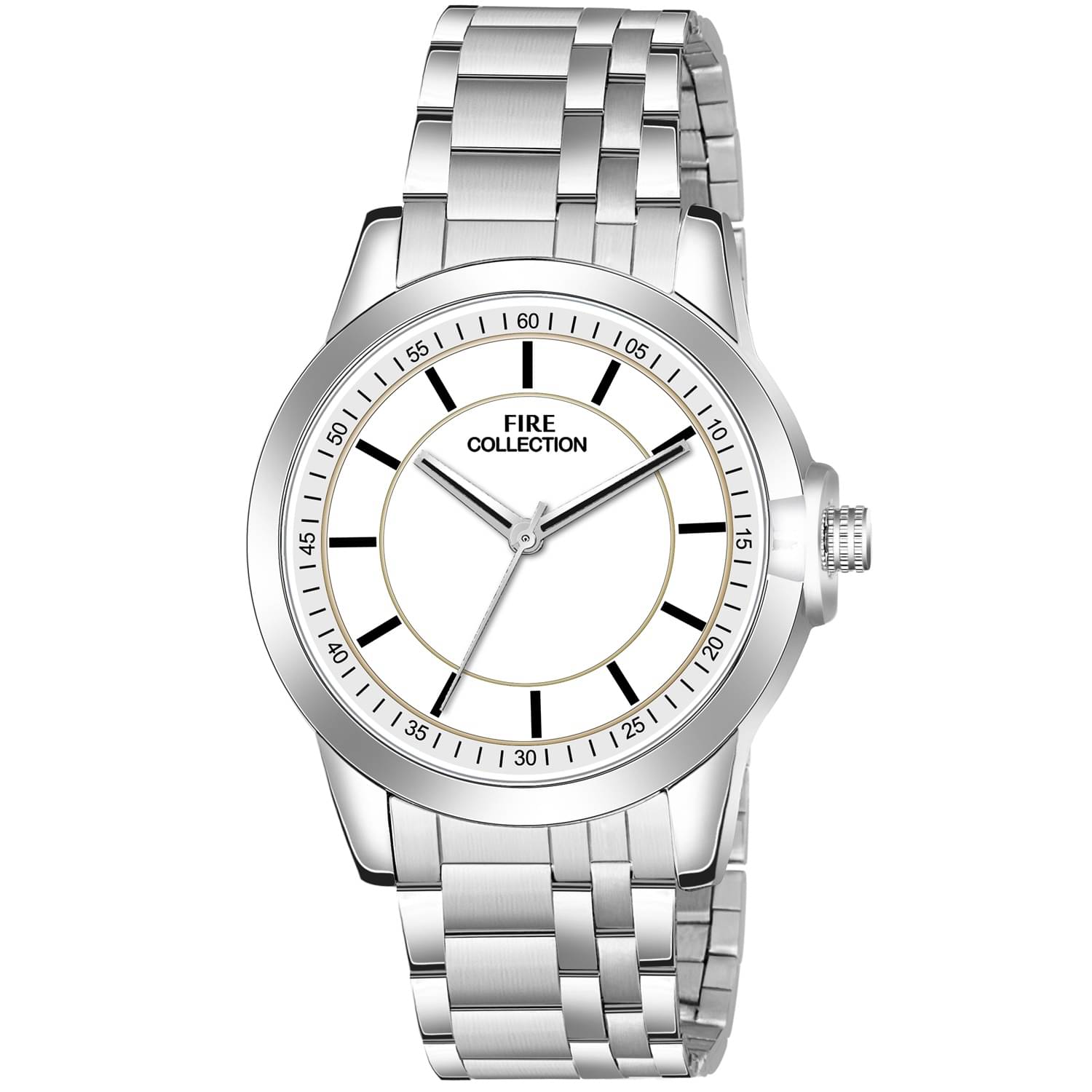 Fire Collection Silver Stainless Steel Analog Men's Watch Fire Collection Silver Stainless Steel Analog Men's Watch