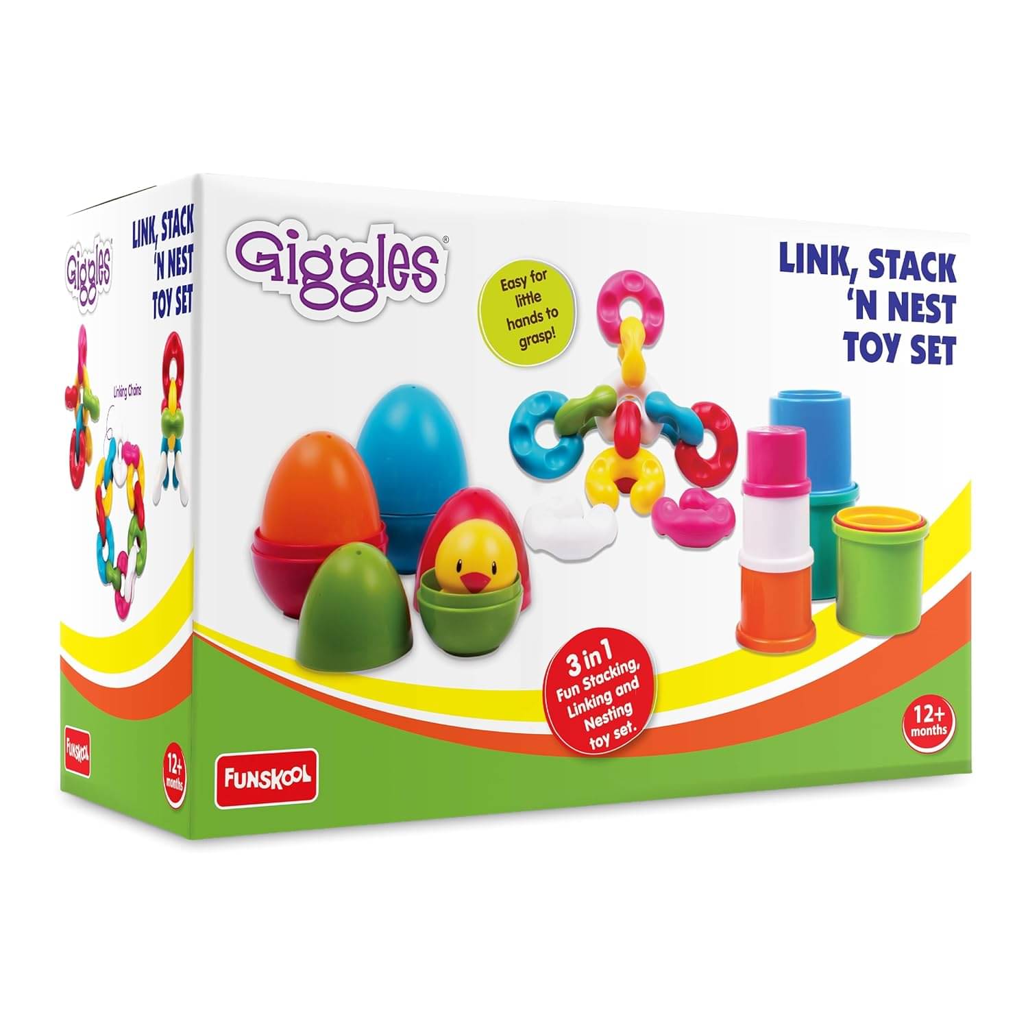     			Funskool Link Stack N Nest Toy Set , Multicolour 3 in 1 gift set, Develops motor skills , 6 months & above, Infant and Preschool Toys