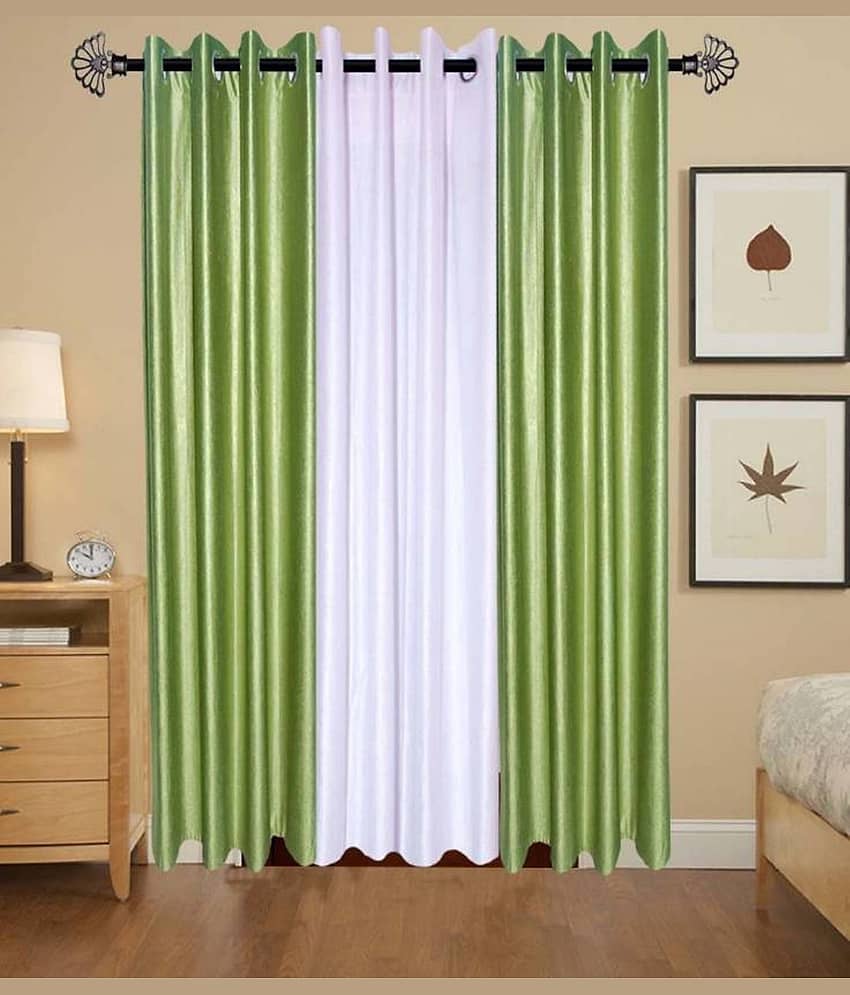 BELLA TRUE Solid SemiTransparent Eyelet Curtain 7 ft ( Pack of 3 ) Multicolor