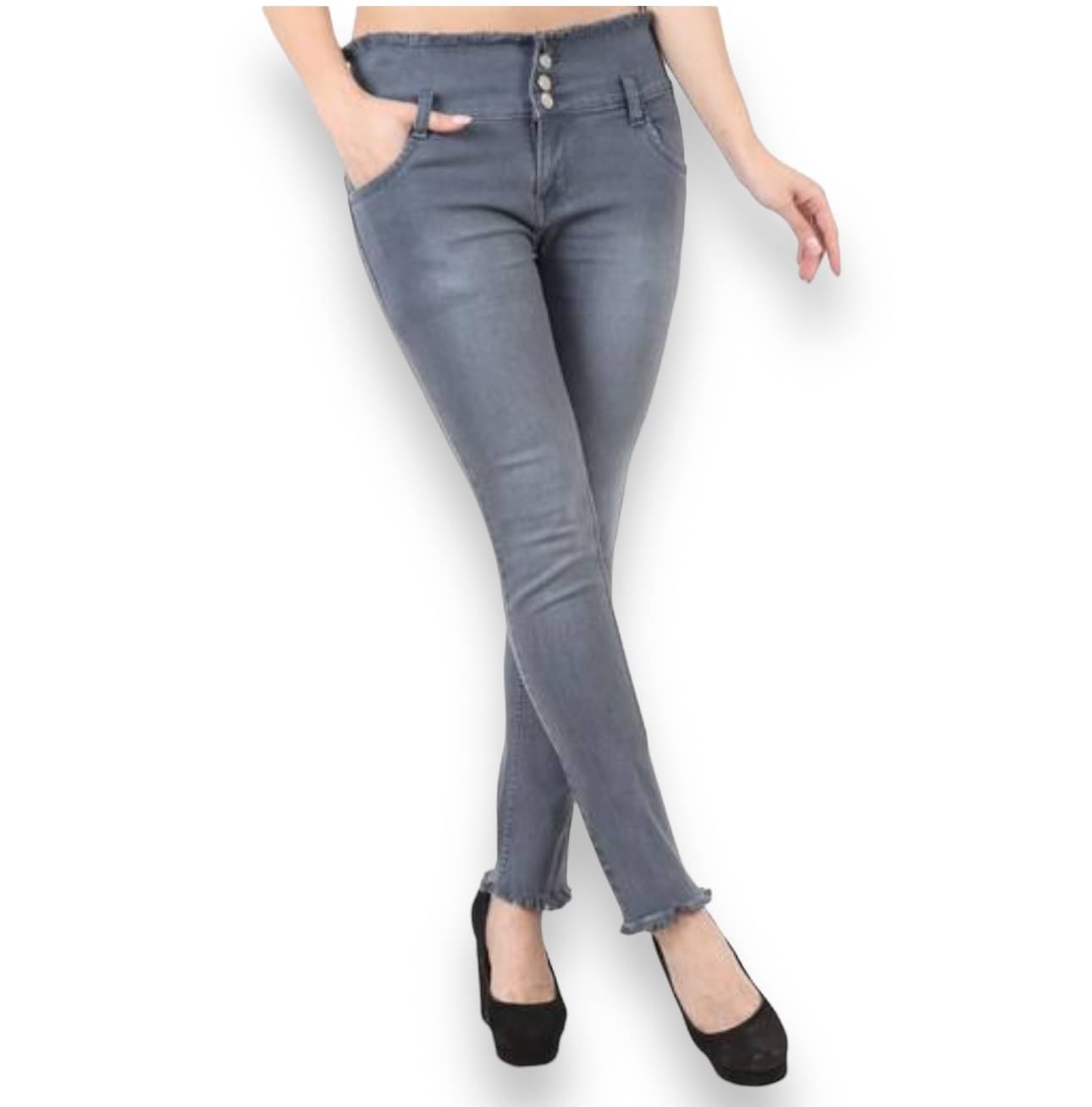     			ICONIC ME- Kids Girls Plain Premium Denim Jeans-Gray