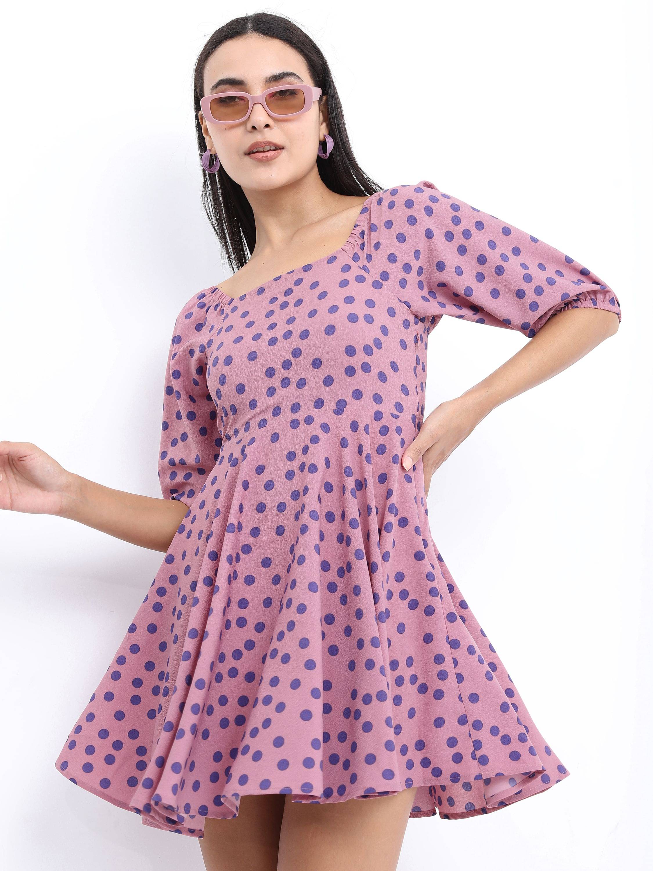     			Ketch Women Polyester Printed Fit & Flare Dress ( Pink )