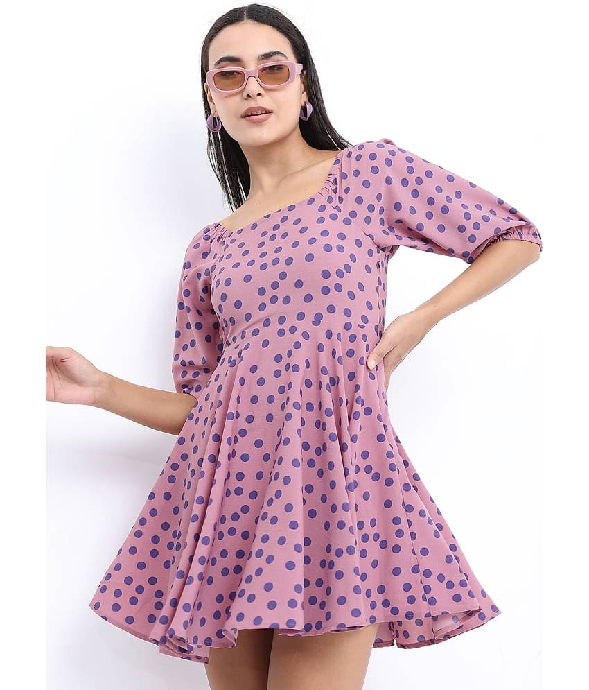 Ketch Women Polyester Printed Fit & Flare Dress ( Pink )