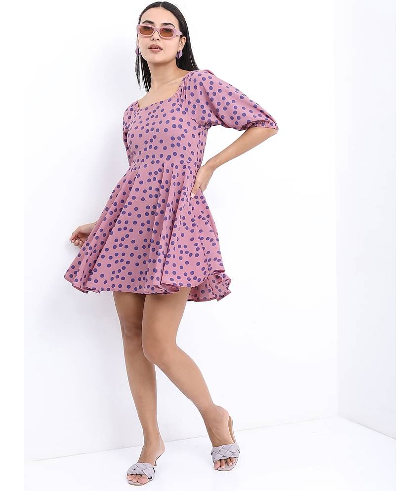 Ketch Women Polyester Printed Fit & Flare Dress ( Pink )