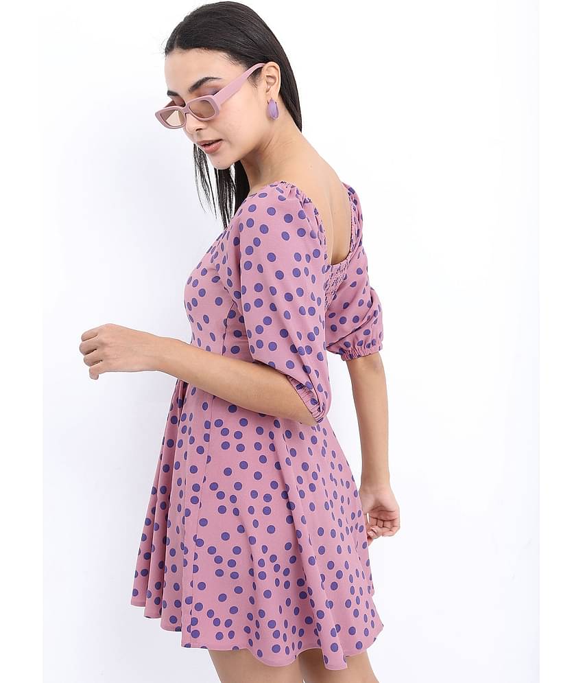 Ketch Women Polyester Printed Fit & Flare Dress ( Pink )