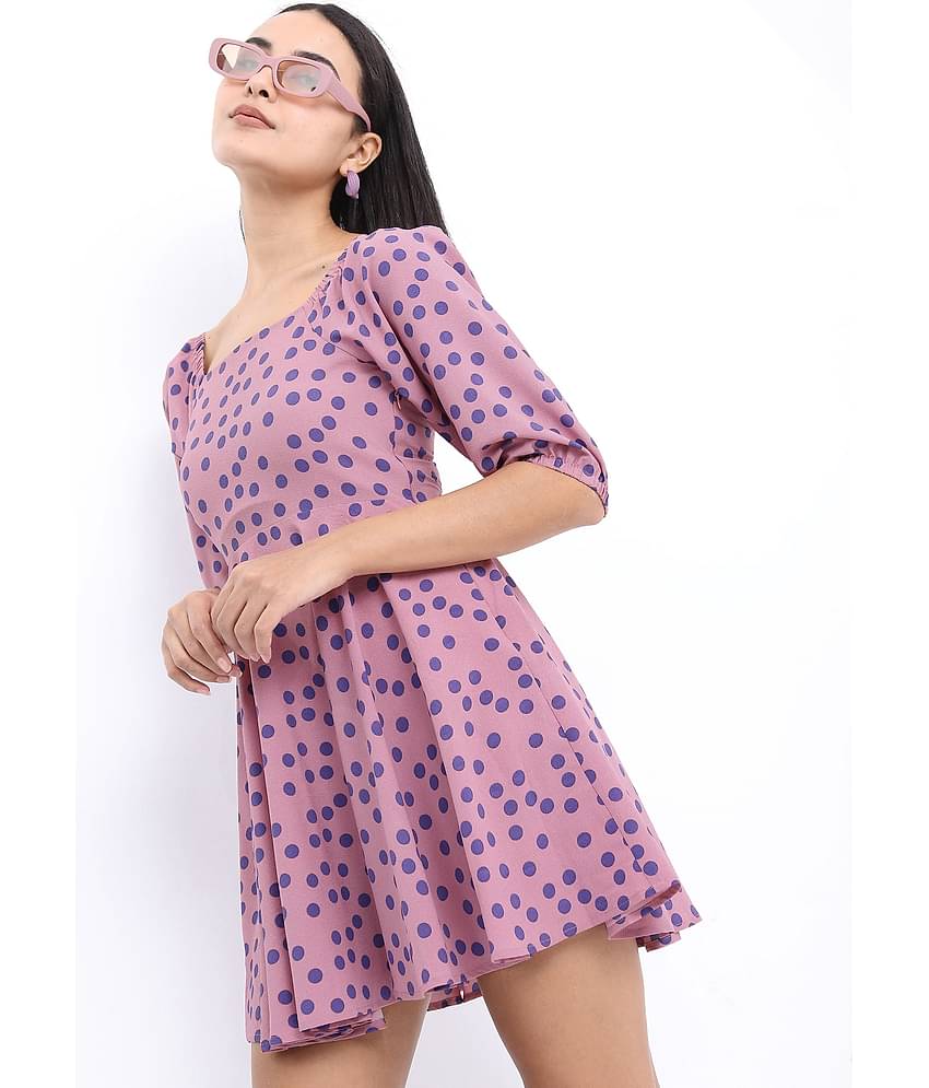 Ketch Women Polyester Printed Fit & Flare Dress ( Pink )