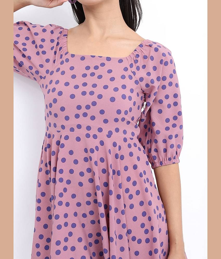 Ketch Women Polyester Printed Fit & Flare Dress ( Pink )