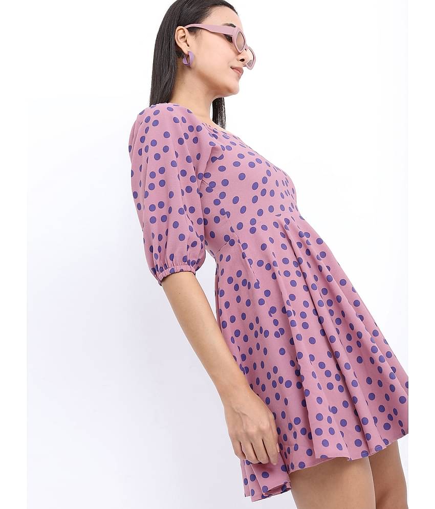 Ketch Women Polyester Printed Fit & Flare Dress ( Pink )