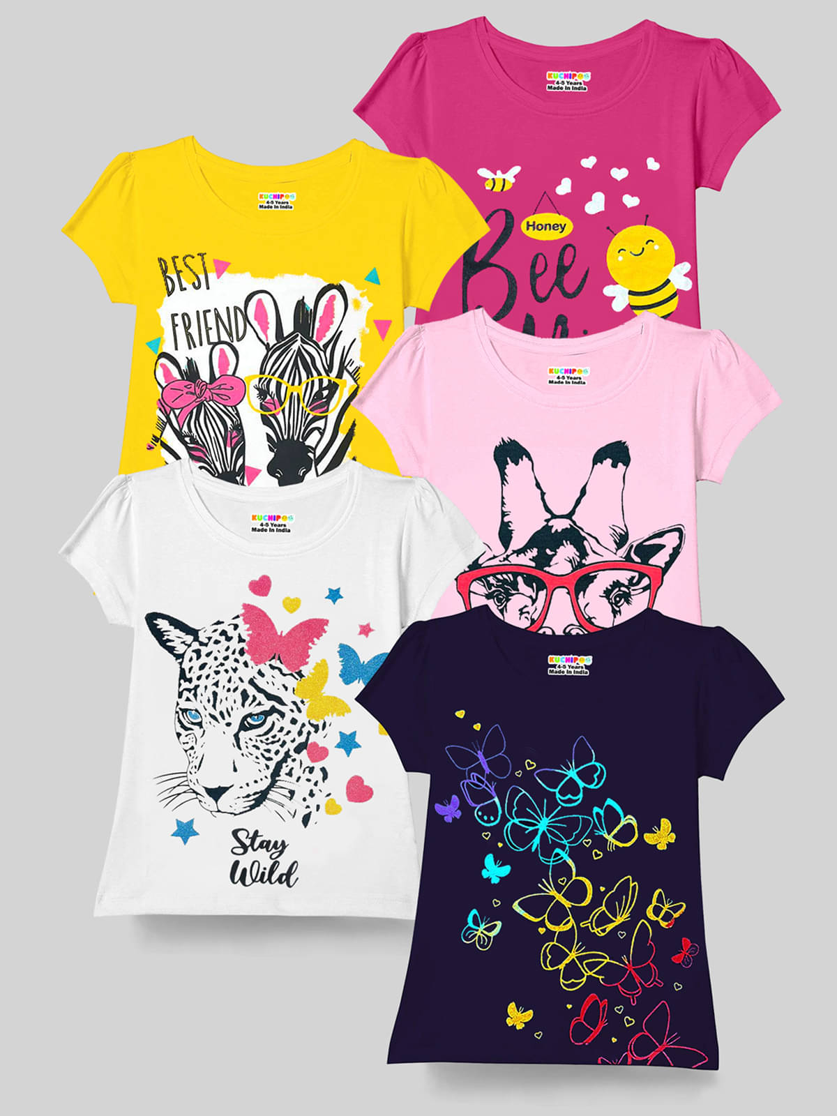     			Kuchipoo Pack of 5 Girls Cotton Blend Top ( Multicolor3 )