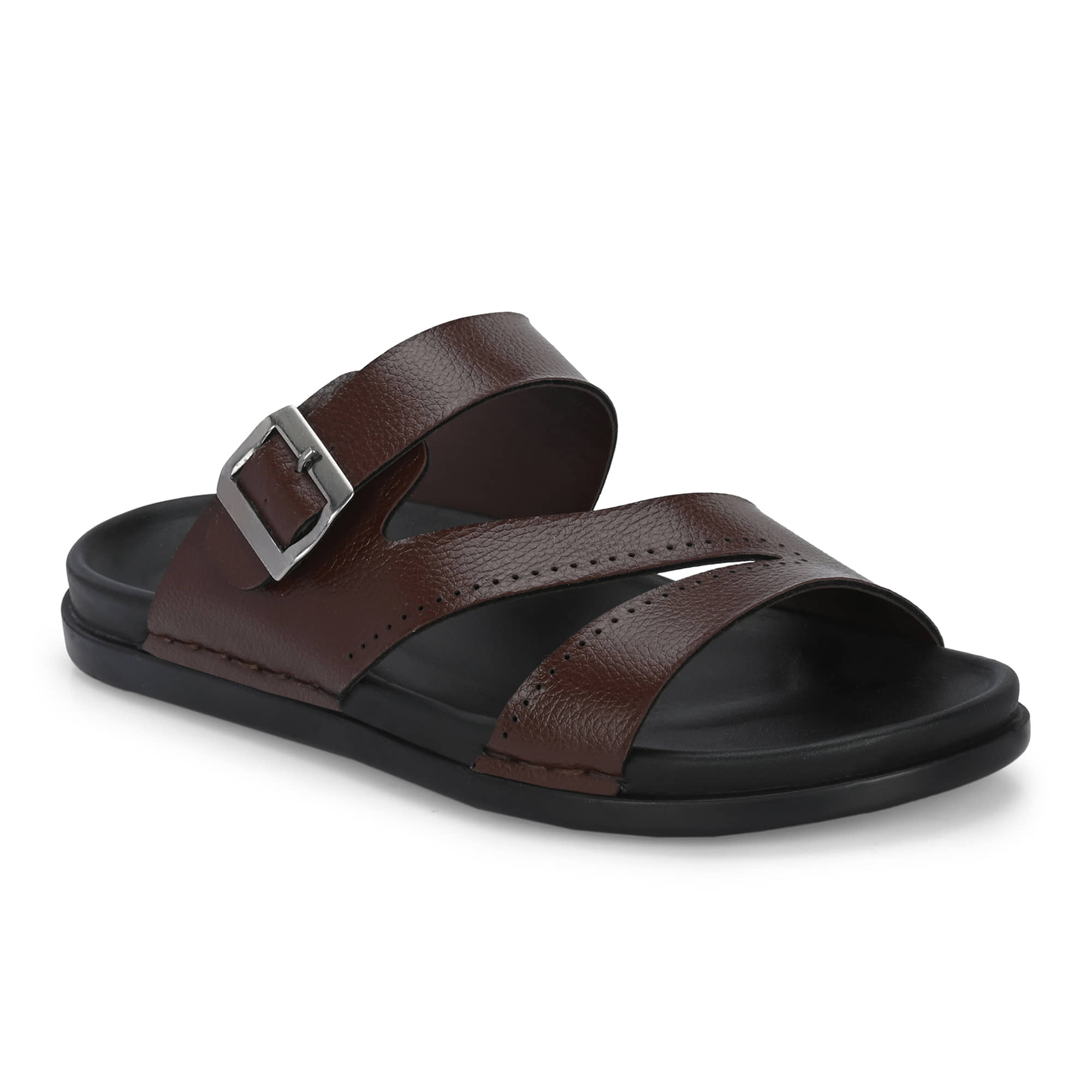 Leeport Black Men's Leather Slipper