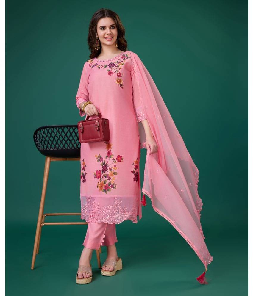 MOJILAA Chanderi Printed Kurti With Pants Women's Stitched Salwar Suit - Peach ( Pack of 1 ) MOJILAA Chanderi Printed Kurti With Pants Women's Stitched Salwar Suit - Peach ( Pack of 1 )