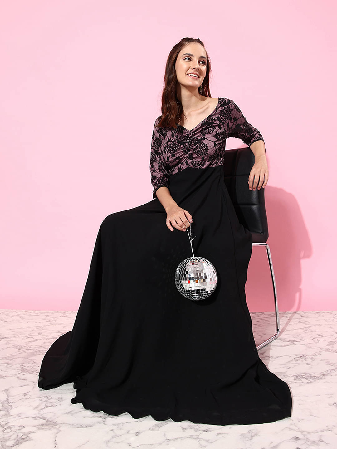 Miss Chase Women Georgette Self Design Gown ( Black ) Miss Chase Women Georgette Self Design Gown ( Black )
