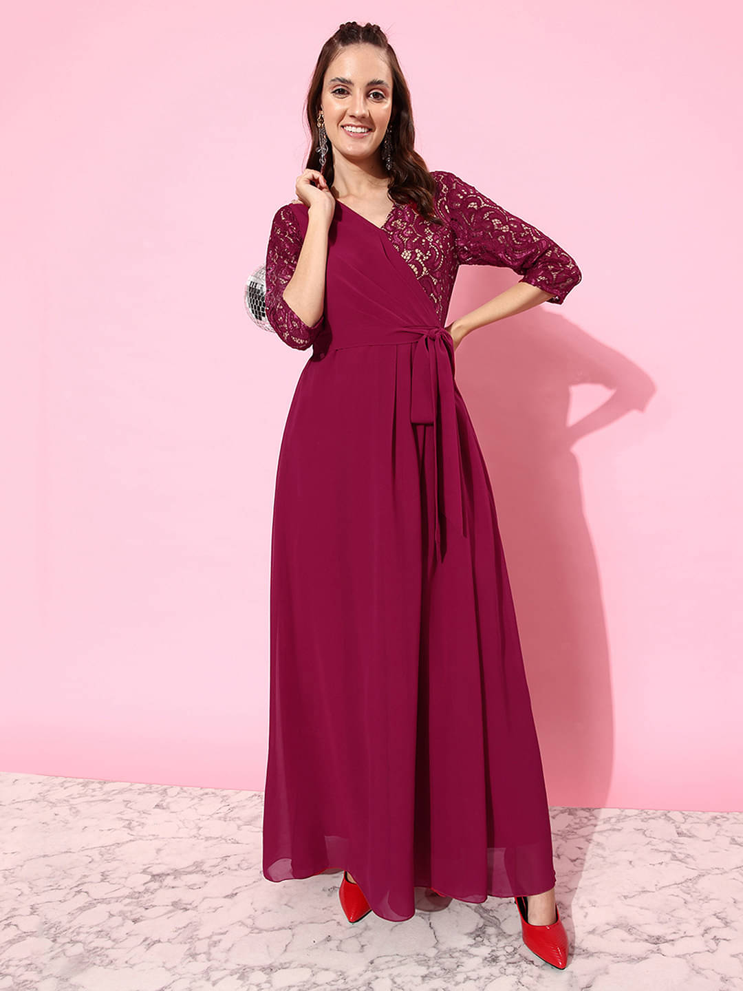 Miss Chase Women Georgette Solid Wrap Dress ( Pink ) Miss Chase Women Georgette Solid Wrap Dress ( Pink )