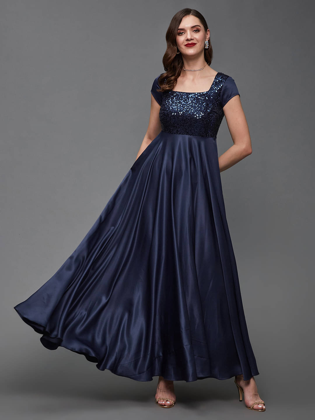     			Miss Chase Women Polyester Embellished Ethnic Dress ( Blue )