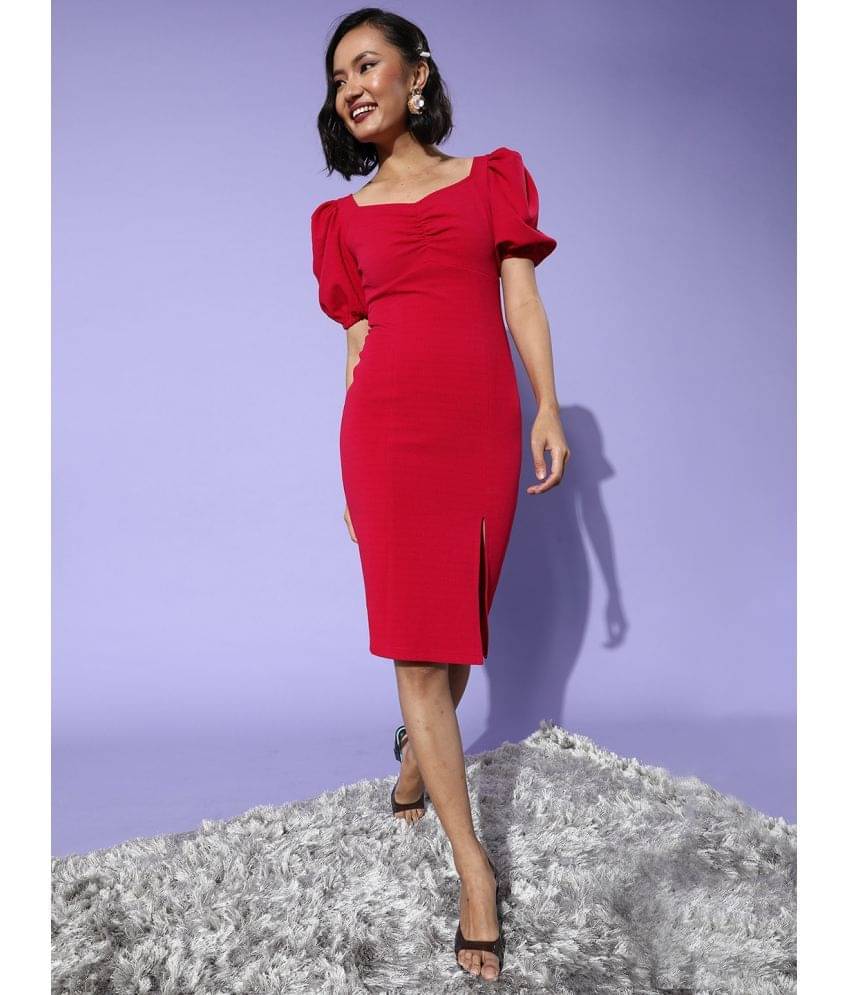 Miss Chase Women Polyester Solid Bodycon Dress ( Pink ) Miss Chase Women Polyester Solid Bodycon Dress ( Pink )