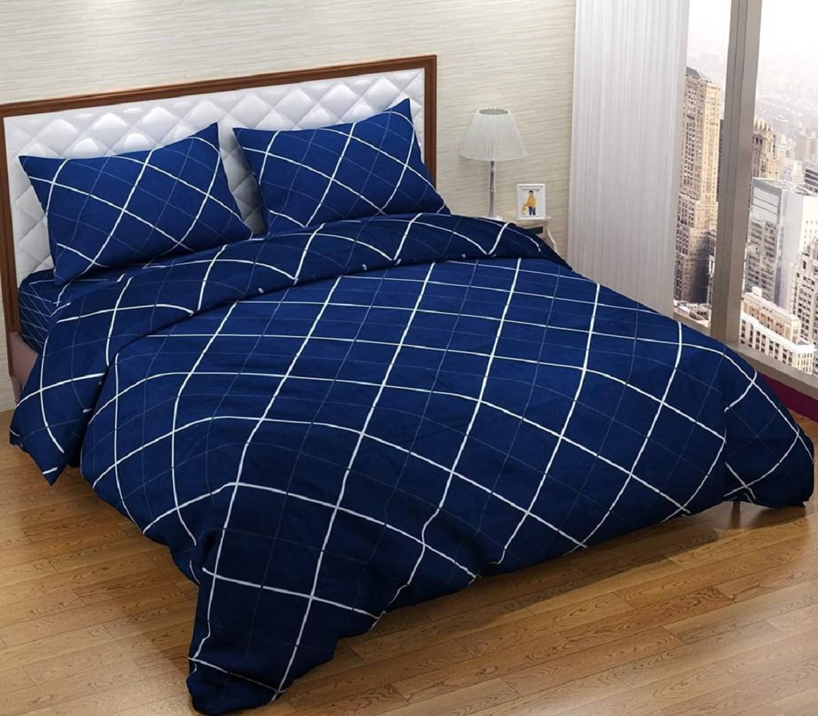     			Neekshaa Glace Cotton 1 Double Bedsheet with 2 Pillow Covers ( Blue )