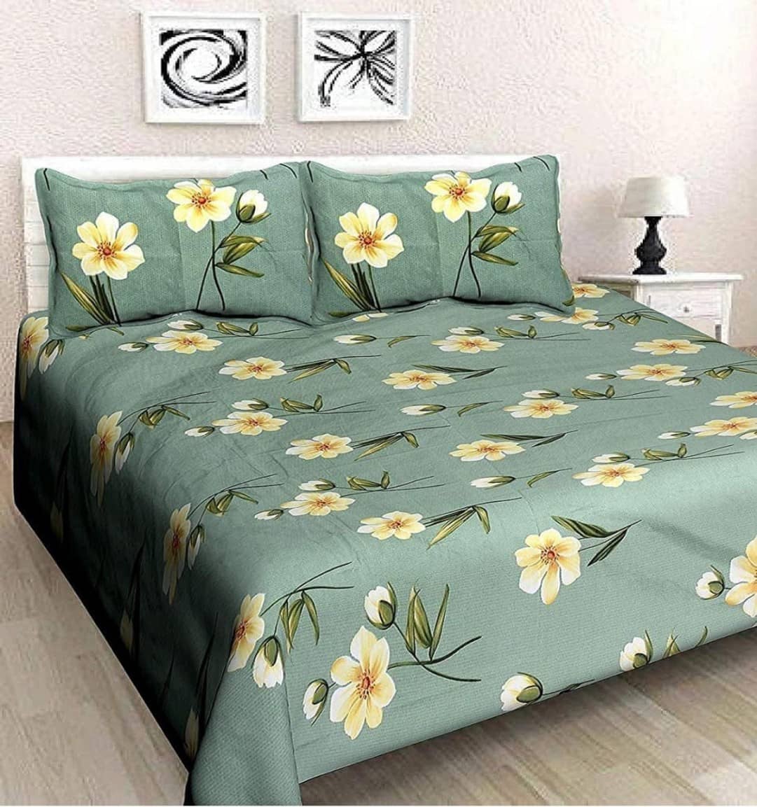 Neekshaa Glace Cotton 1 Double Bedsheet with 2 Pillow Covers ( Green )