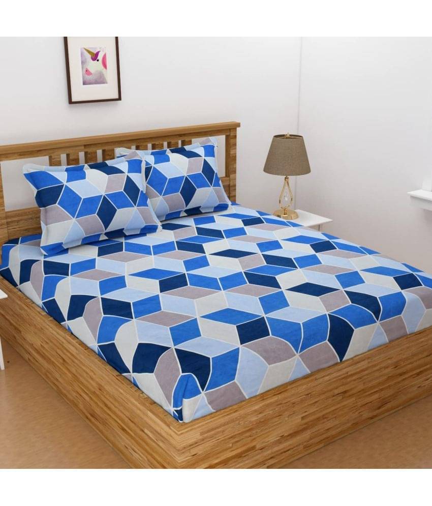     			Neekshaa Glace Cotton 1 Double Bedsheet with 2 Pillow Covers ( Blue )