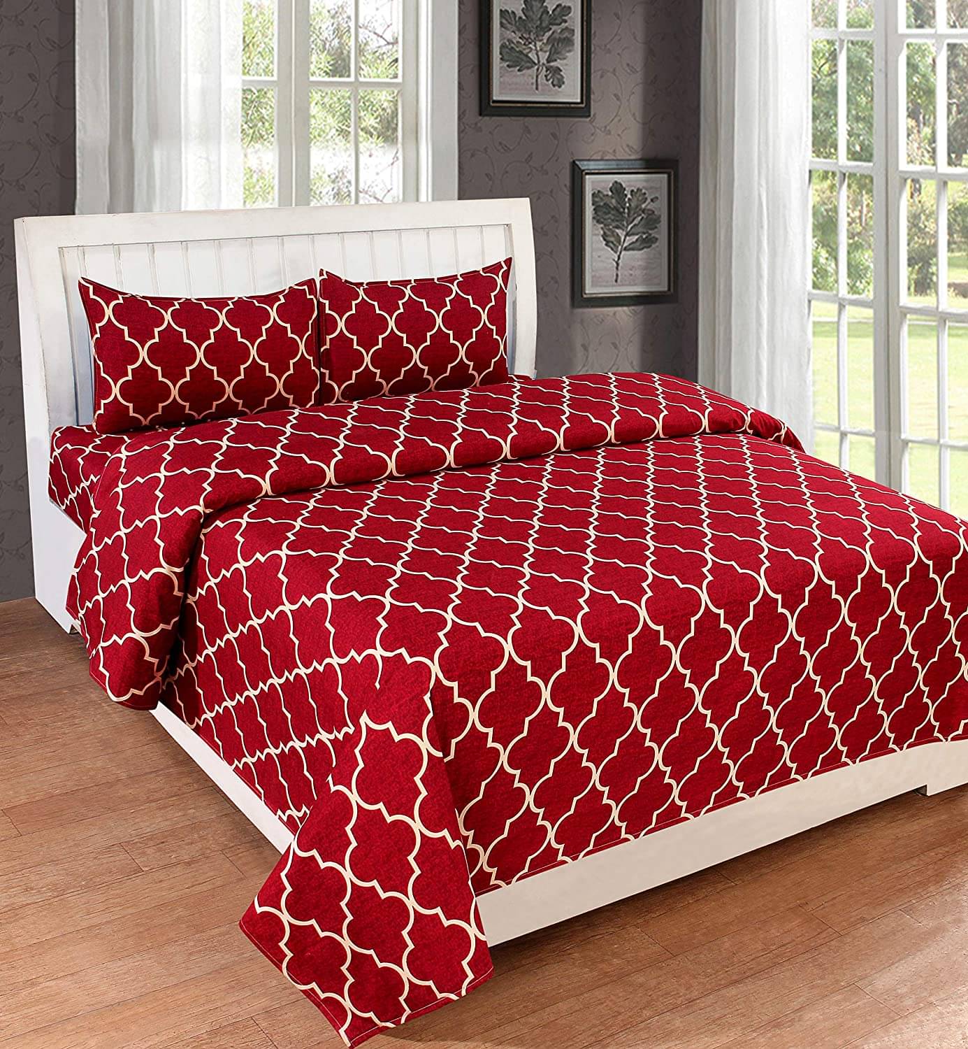 Neekshaa Glace Cotton 1 Double Bedsheet with 2 Pillow Covers ( Red ) Neekshaa Glace Cotton 1 Double Bedsheet with 2 Pillow Covers ( Red )