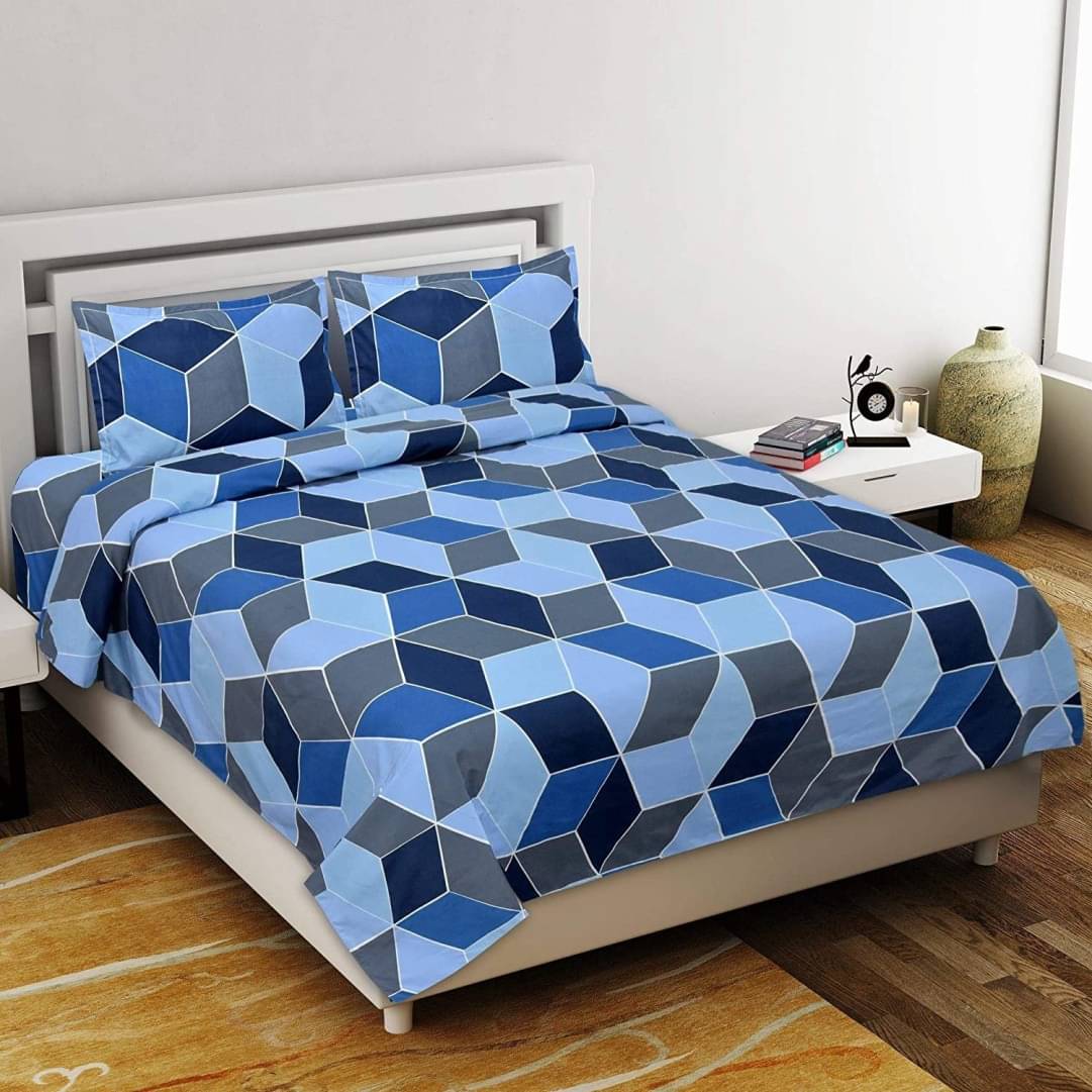     			Neekshaa Glace Cotton 1 Double Bedsheet with 2 Pillow Covers ( Blue )